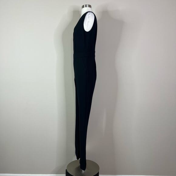 Spanx | Black Perfect Sleeveless V Neck Ponte Flare Leg Slimming Jumpsuit M EUC - Picture 9 of 11